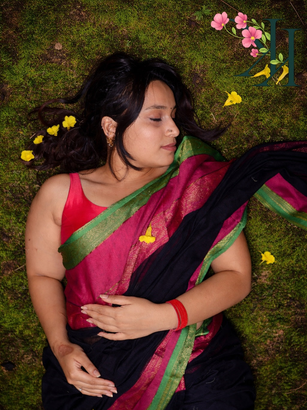 Midnight Black kanchi border Silk Saree