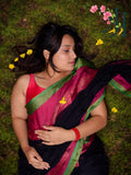 Midnight Black kanchi border Silk Saree