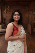 Ivory Red Heart Mul Saree