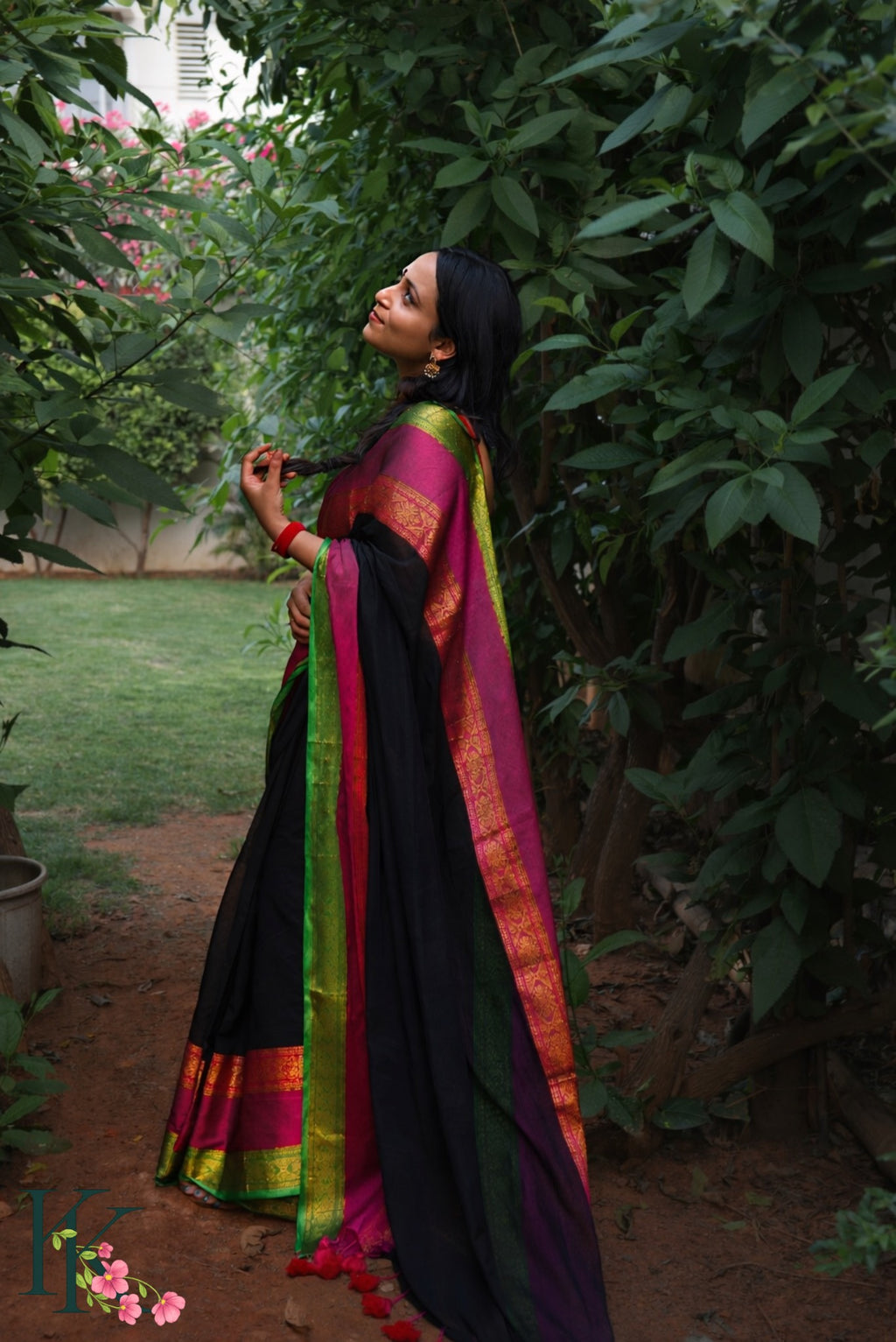 Midnight Black kanchi border Silk Saree
