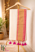 Ivory Gold & Pink Mul Cotton Saree